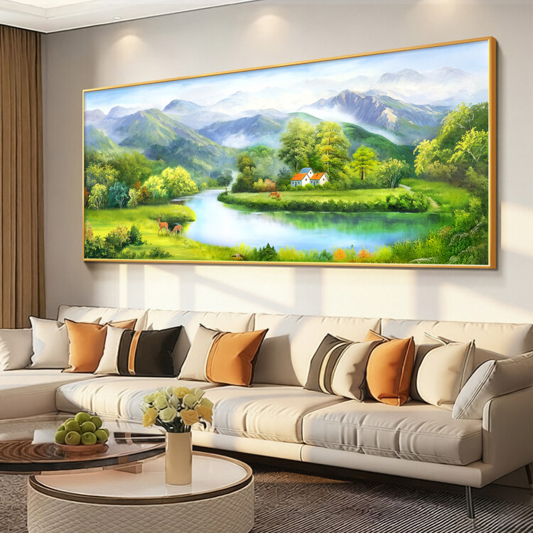 寓意好聚宝盆客厅山水挂画轻奢高级感沙发背景墙装饰画办公室壁画,家居饰品,现代装饰画,淘宝优惠券,粉丝福利购,淘宝优惠卷