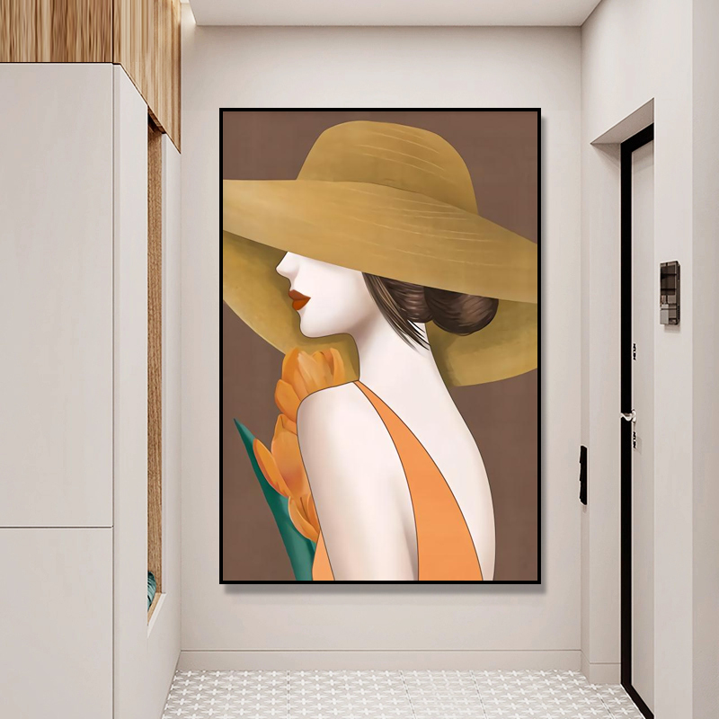 入户玄关装饰画现代走廊过道壁画轻奢美女人物创意客厅背景墙挂画图片