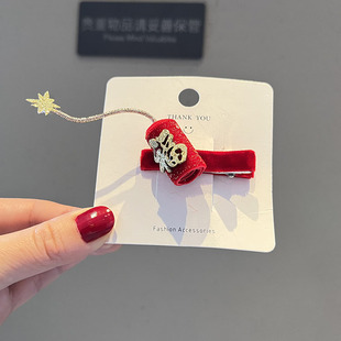 丝绒福袋兔年新年发饰女儿童流苏蝴蝶结发夹可爱女童中国风汉发卡