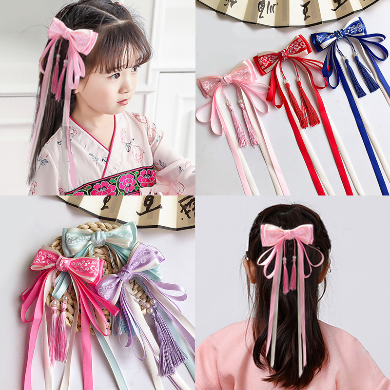 青花瓷蝴蝶结发夹儿童飘带汉服