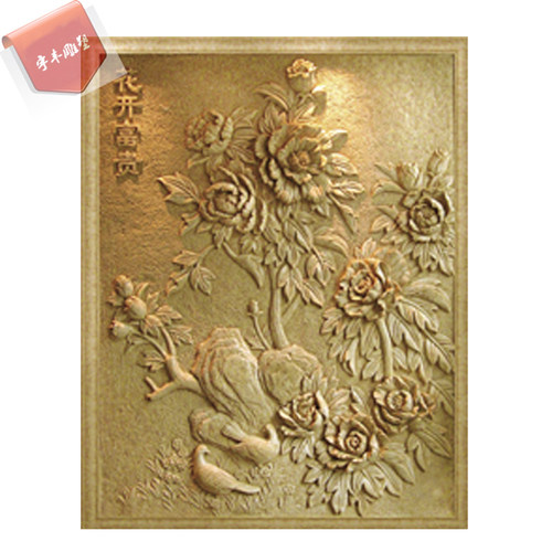 人造砂岩浮雕 壁画电视背景墙玄关面板沙岩立体玄关雕刻花开富贵