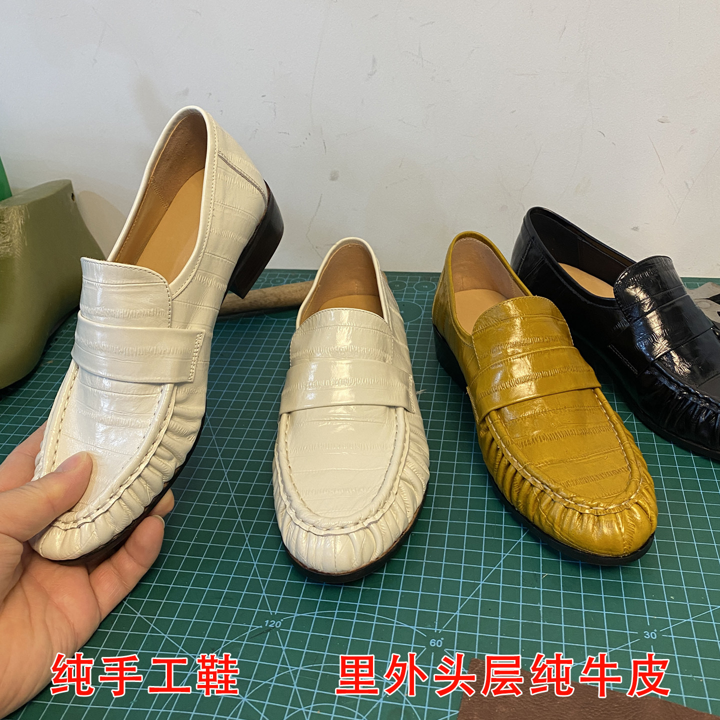 肖二哥 真皮手工鞋鳗鱼皮纹褶皱小众中跟乐福鞋女粗跟单鞋小皮鞋,女鞋,深口单鞋,淘宝优惠券,粉丝福利购,淘宝优惠卷