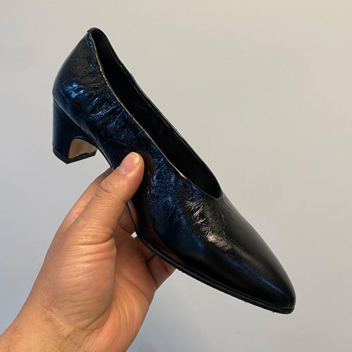 复古真皮一脚蹬粗跟皮鞋浅口单鞋