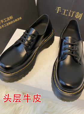 手工全牛皮dr马丁靴女1461quad马丁鞋3孔低帮单鞋英伦风小皮鞋女