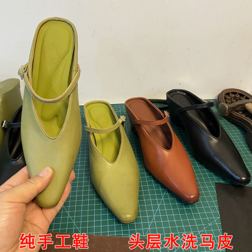 夏季真皮内增高尖头包头玛丽珍鞋