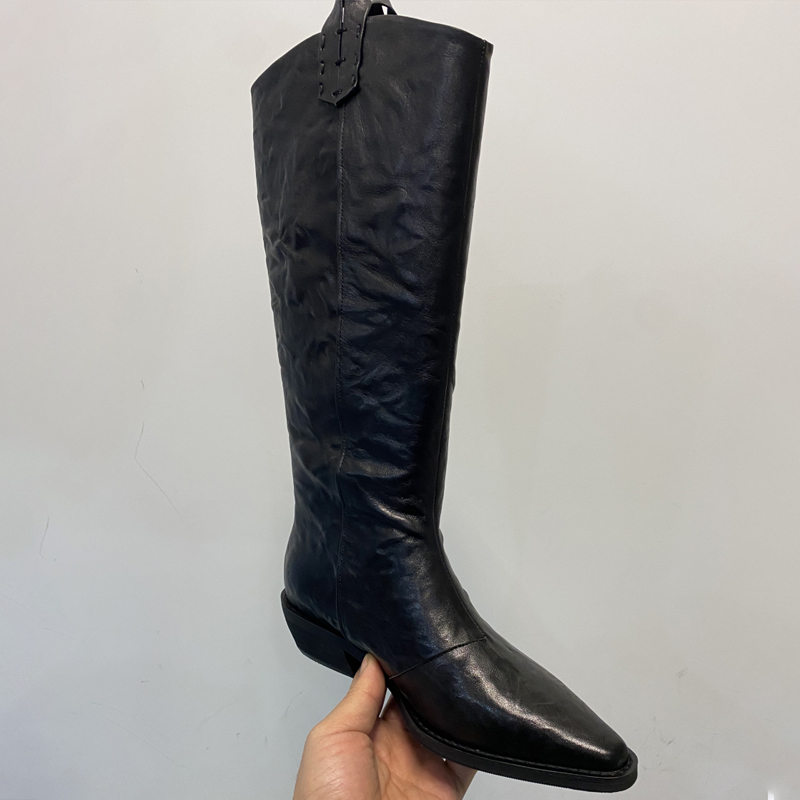 骑士靴小方头高筒长靴骑士靴粗跟