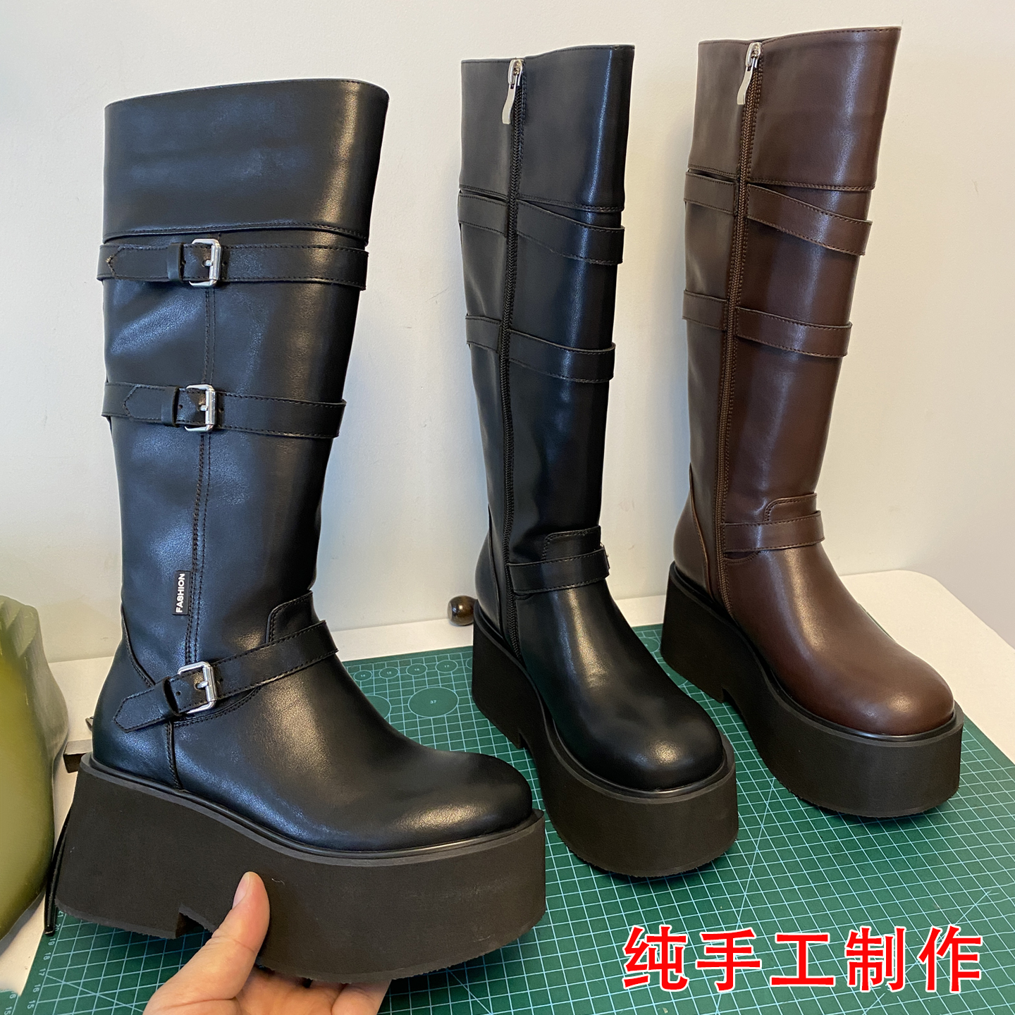 真皮厚底增高时尚长筒靴
