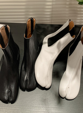 手工纯皮马蹄猪脚分趾靴女猪蹄鞋子真皮切尔西靴高跟短靴中筒靴子