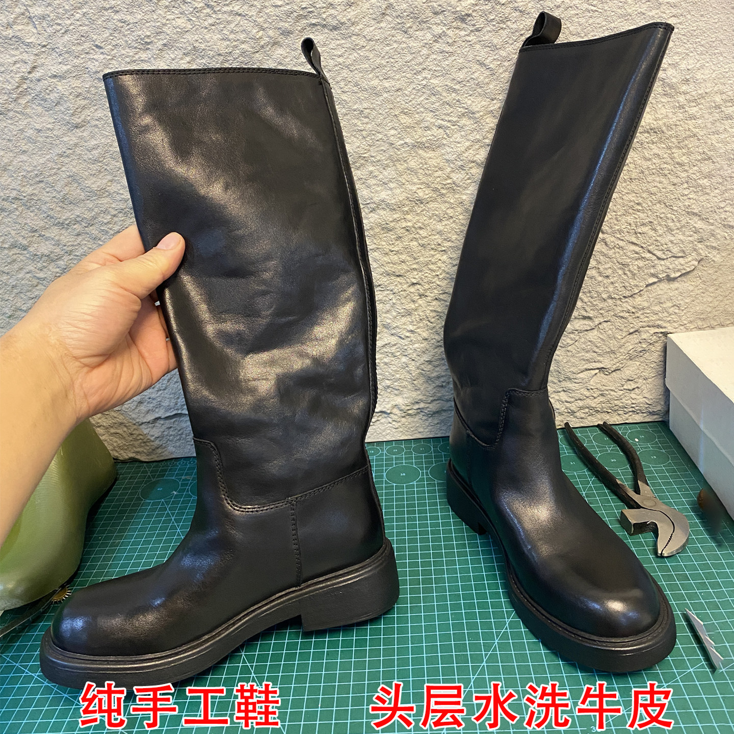 纯手工水洗牛皮新款小圆头宽筒直筒靴不过膝长靴女真皮高筒骑士靴,女鞋,时装靴,淘宝优惠券,粉丝福利购,淘宝优惠卷