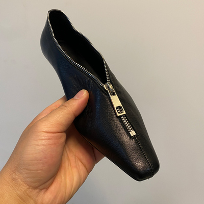 真皮个性拉链平底浅口单鞋