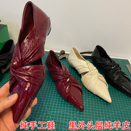 小众镂空褶皱交叉扭结玛丽珍鞋
