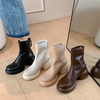 真皮靴子马丁靴粗跟复古风