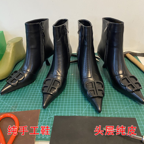 肖二哥老钱风尖头细跟短靴踝靴