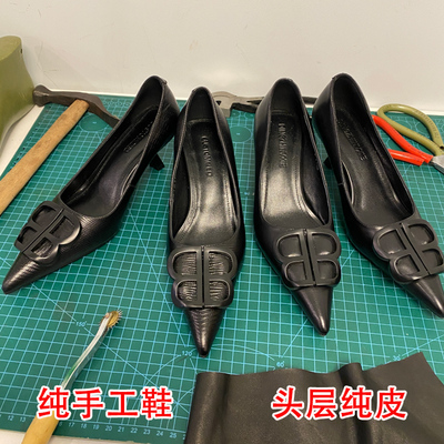 复古尖头细跟黑色浅口高跟鞋单鞋