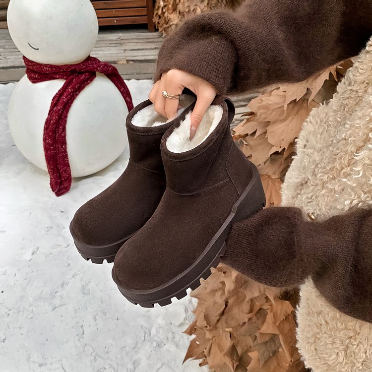 纯手工羊皮毛一体厚底雪地靴女冬季新款加厚绒东北保暖时尚短靴子