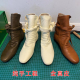 小众短靴真皮裸靴女设计师绕带时髦靴子复古做旧圆头蝴蝶结马丁靴