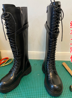 ann高筒马丁靴女高筒骑士靴英伦黑色机车靴帅气系带显瘦长筒靴子