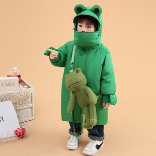 外套绿色 宝宝童装 2025年新款 青蛙儿童羽绒服白鸭绒男童女童中长款