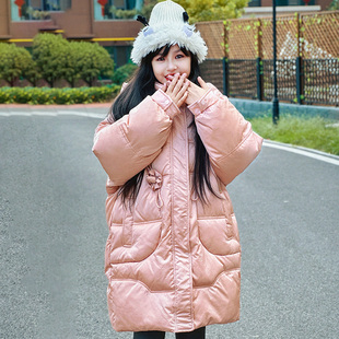 休闲韩版大衣中长款儿童羽绒服白鸭绒女款冬季保暖中大童亲子童装