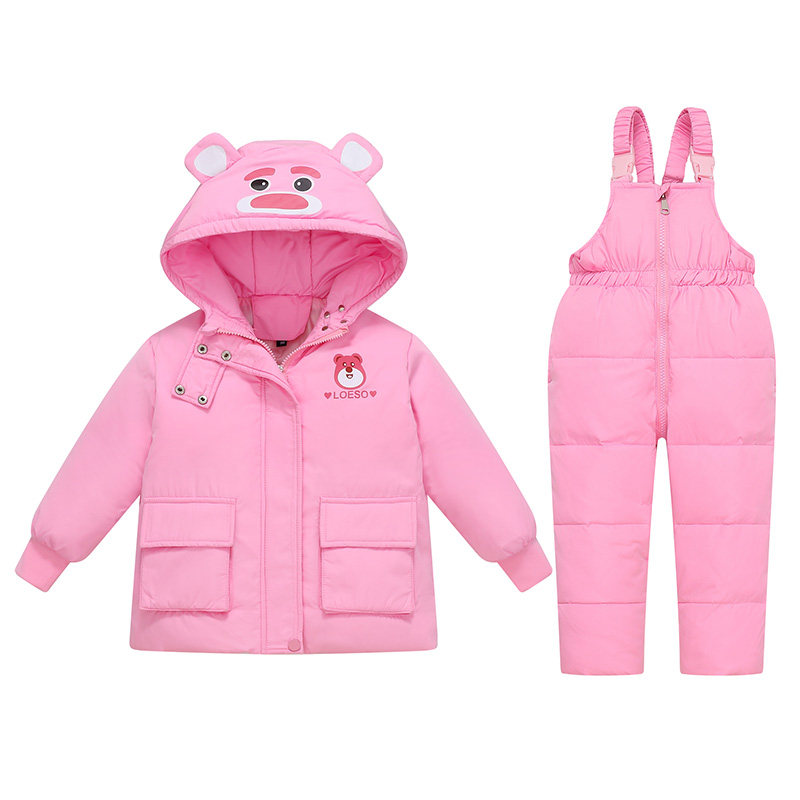 小熊冬季新款童装儿童羽绒服男童女童中大小童冬装加厚套装两件套