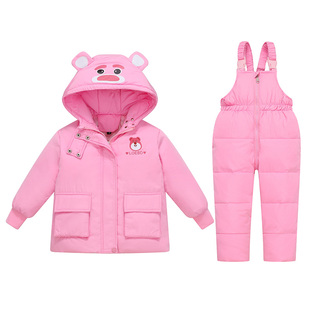 小熊冬季新款童装儿童羽绒服男童女童中大小童冬装加厚套装两件套