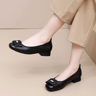 上海登云女鞋浅口舒适低跟瓢鞋通勤职业小皮鞋软底防滑真皮单鞋