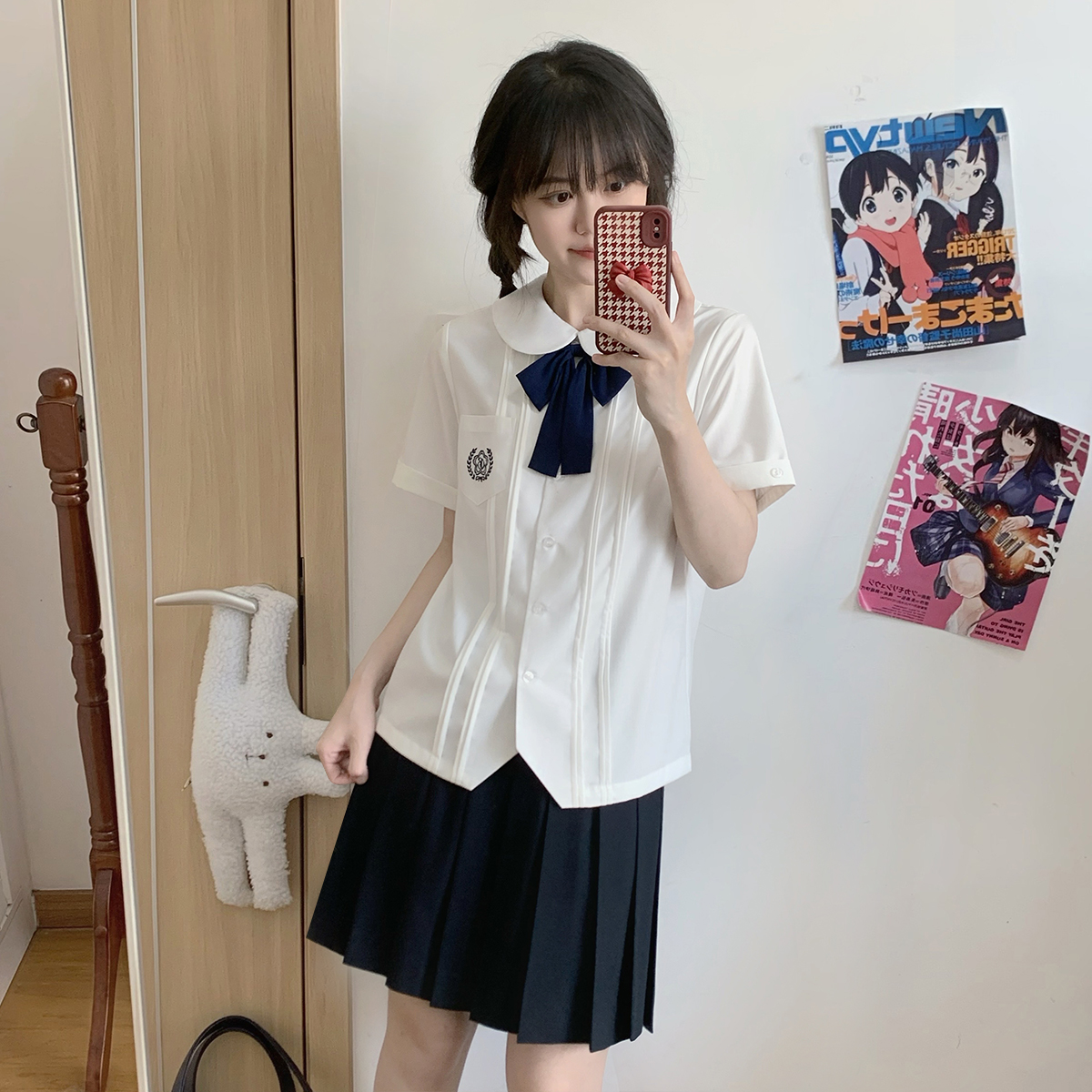 原创日系双色jk衬衫学院风