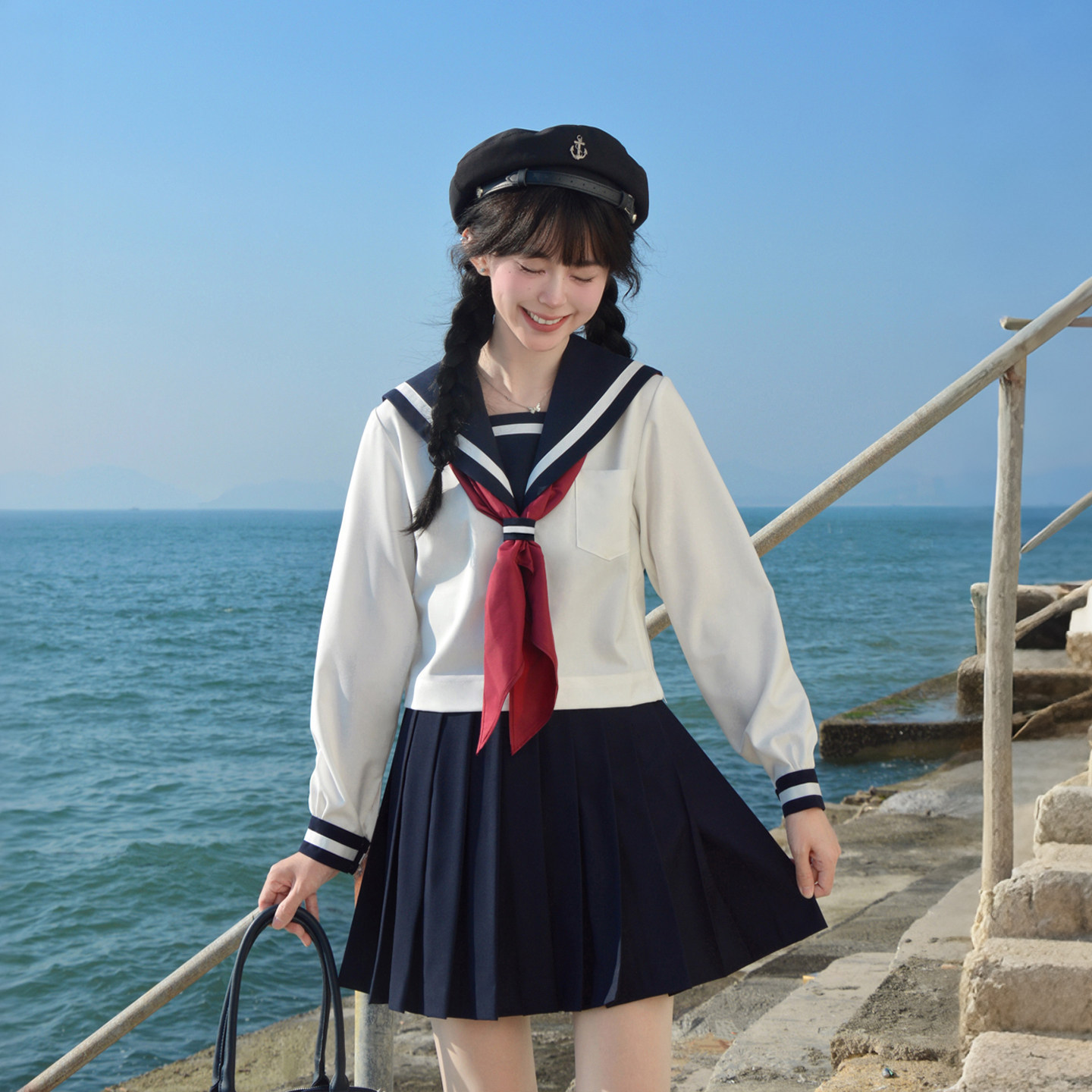 校供感【绀色粗白一本】jk水手服图片