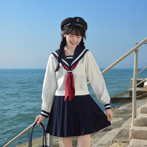 校供感【绀色粗白一本】jk水手服