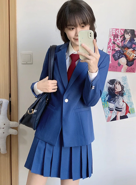 樱花家族花绀色收腰一粒扣西服 漫画感jk制服DK西裤学院套装男女