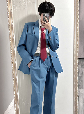 樱花家族原创jk漫画感 绀碧色西服西裤 DK制服外套上衣套装男女