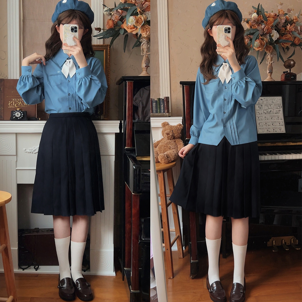 崎山部白色·群青色jk制服衬衫