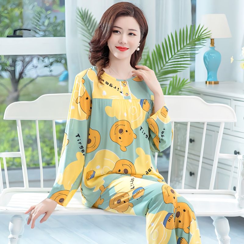 2026棉绸睡衣女款夏季长袖长裤薄款套装春秋季人造棉棉绸妈妈装