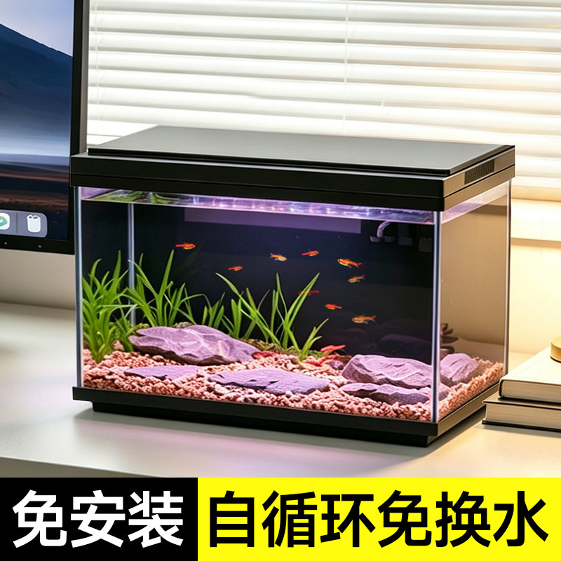鱼缸超白玻璃客厅小型家用桌面免换水过滤制氧一体机造景水族箱