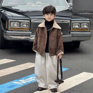 男童皮衣夹克秋冬新款加绒加厚儿童皮衣休闲痞帅宝宝生日套装演出