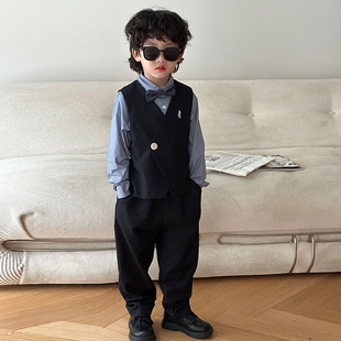 新款 秋季 花童男童礼服马甲帅气英伦风演出服主持钢琴 套装 儿童西装
