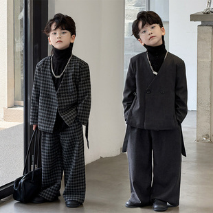 儿童西装套装2025秋冬新款男童花童礼服帅气韩版走秀英伦生日西服