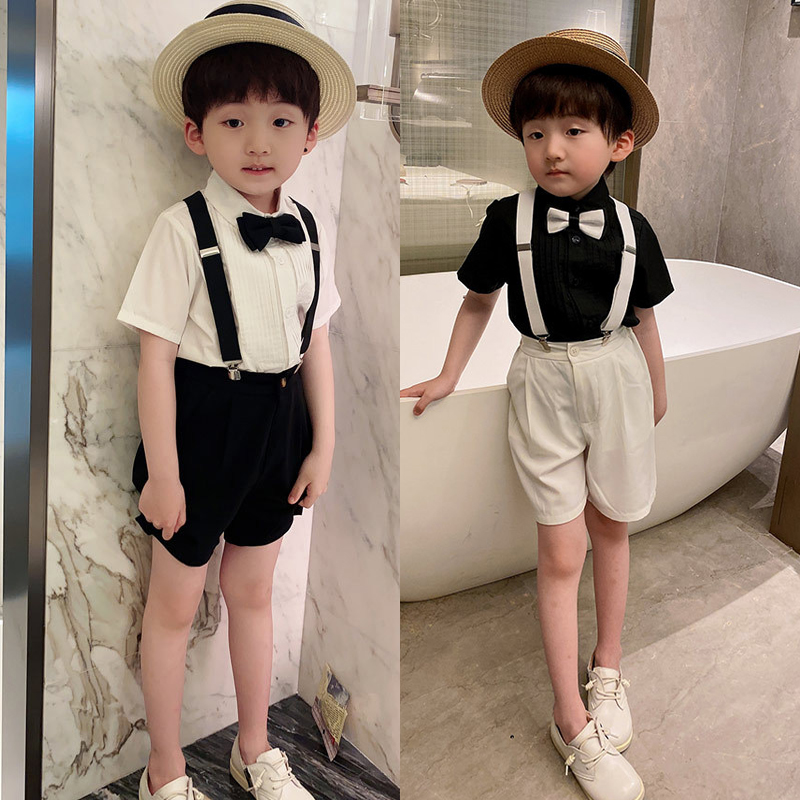 男童礼服套装夏季儿童西装帅气休闲背带短裤宝宝花童西服钢琴演出