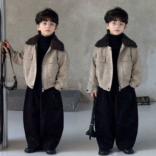 男童皮衣夹克外套休闲洋气加绒