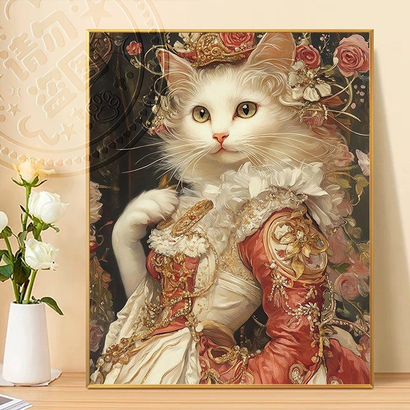 猫咪动物铁甲曼水岸东方撒画画数字油画