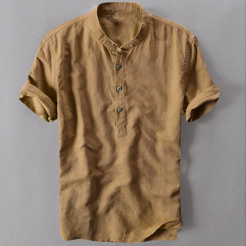 Summer Men's Cool Linen shirt short sleeve top male pure