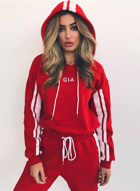 Winter tracksuit women Print Pant Pullover Top set SportSuit