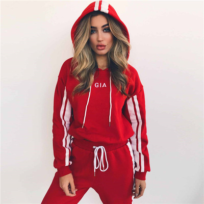 Winter tracksuit women Print Pant Pullover Top set SportSuit