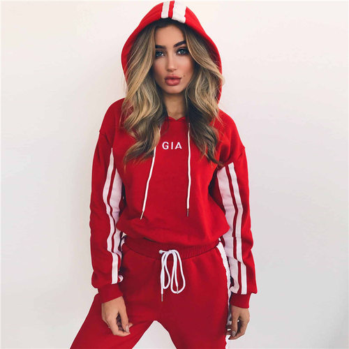 Winter tracksuit women Print Pant Pullover Top set SportSuit