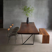 朴室 侘寂风中古风复古北美黑胡桃木整块原木大板桌实木餐桌茶桌