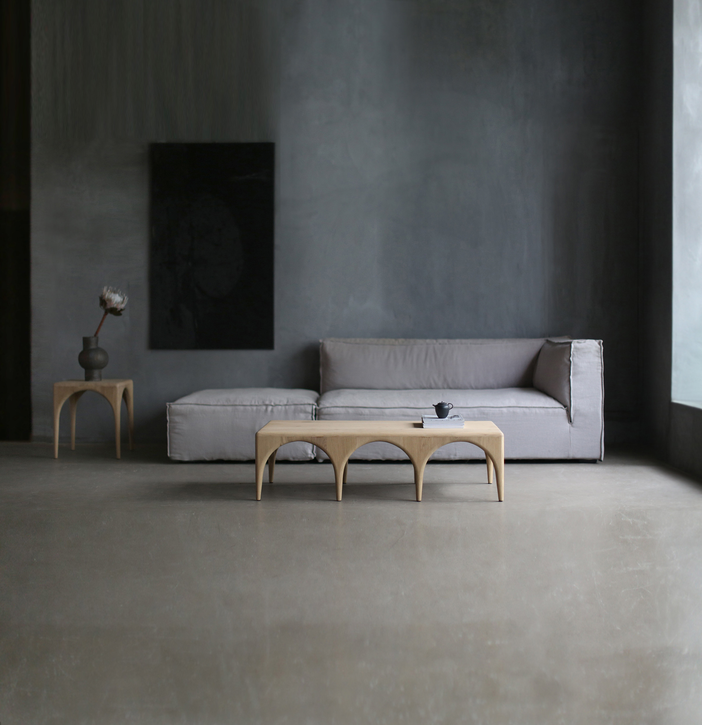 朴室 侘寂风现代简约极简北欧日式天然法橡原木   影桥  茶几边几