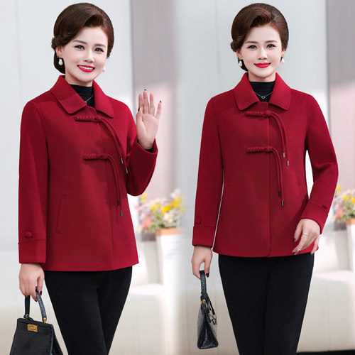 冬季新款大码女装宽松显瘦短款中老年妈妈装双面绒羊毛大衣外套