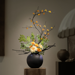 禅意宋代美学陶瓷花瓶新中式 饰品 摆件民宿酒店桌面电视柜仿真花装