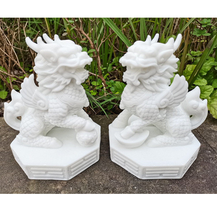 石雕麒麟一对仿汉白玉小摆件现代中式家居柜台摆设送礼工艺品新款