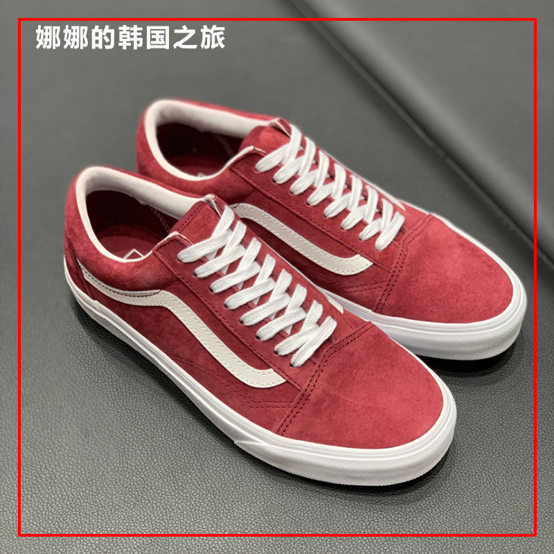 翻毛皮酒红色板鞋复古VANS